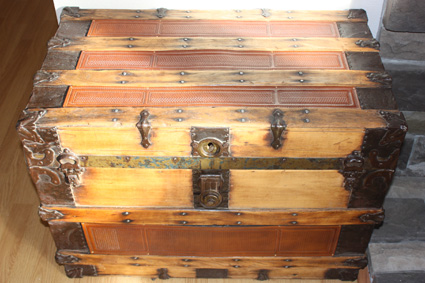 restored trunk with custom leather panels